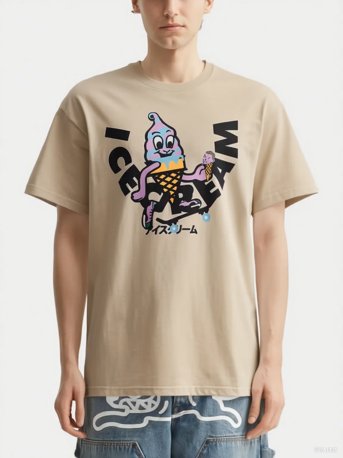 

Хлопковая футболка с принтом игривого мороженого и конька, модная уличная одежда, модная брендовая футболка с принтом из чистого хлопка, футболка S-4XL