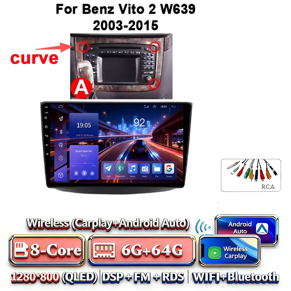 Android 17 autoradio 4G WIFI Carplay voor Mercedes-Benz Vito W639 2003-2015 DSP GPS navigatie Bluetooth touchscreen multimedia