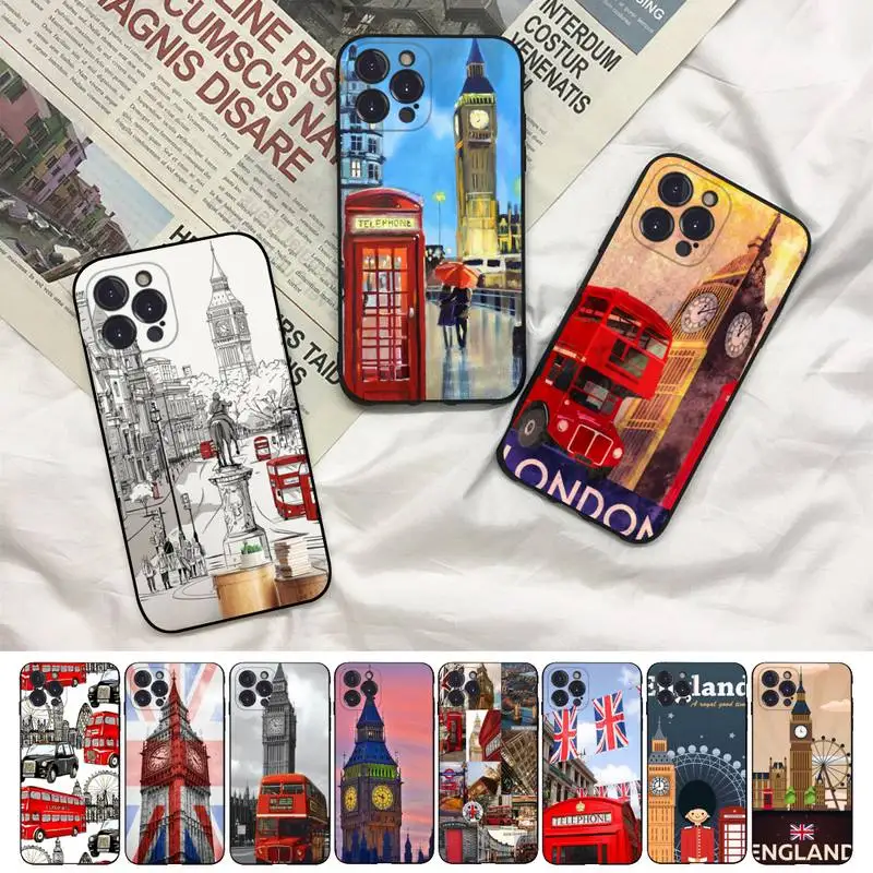 

London Red Bus Big Ben Phone Case For iPhone 8 7 6 6S Plus X SE 2020 XR XS 14 11 12 13 Mini Pro Max Mobile Case