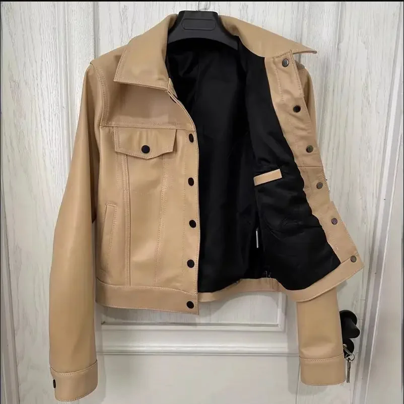 Free shipping.Classic quality soft sheepskin leather jacket.New Women slim fit casual real coat.OL short cloth.