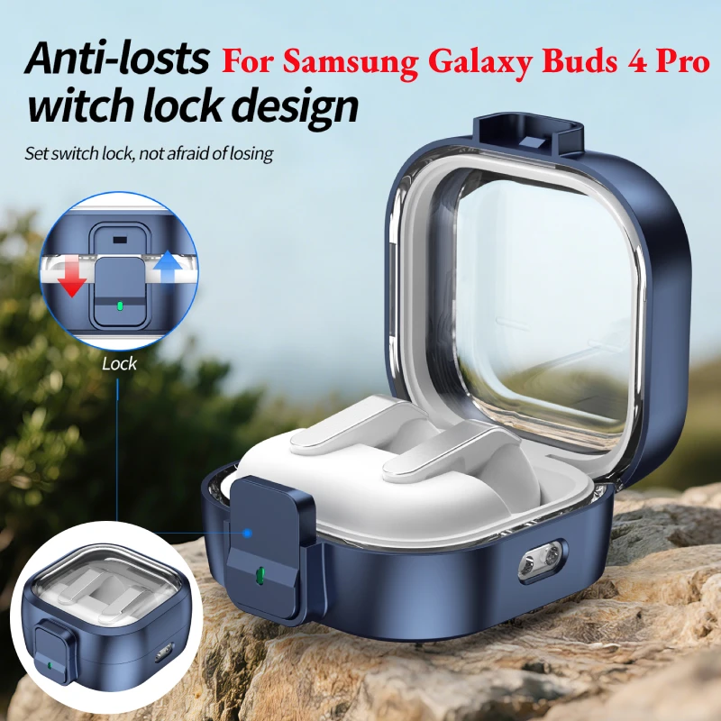 

Secure Lock Case for Samsung Galaxy Buds 4 Pro Cases with Phone Stand Protective Sleeve Earphone Cover Anti Lost Funda with Ring