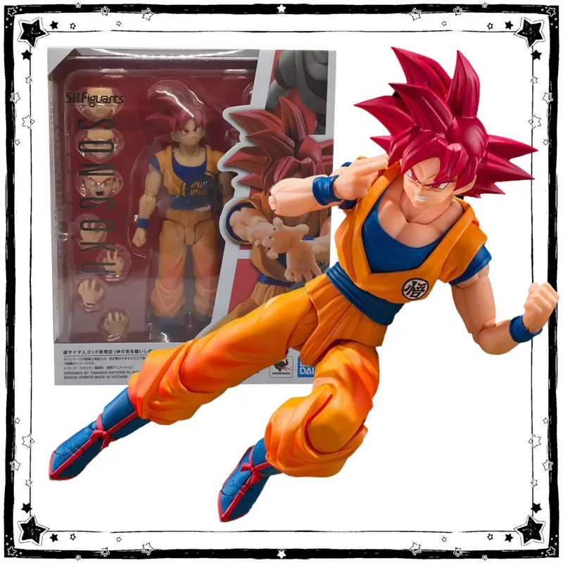 bandai-genuine-dragon-ball-model-kit-shf-super-saiyan-god-son-goku-god-aura-anime-action-figure-collection-finished-model-toys