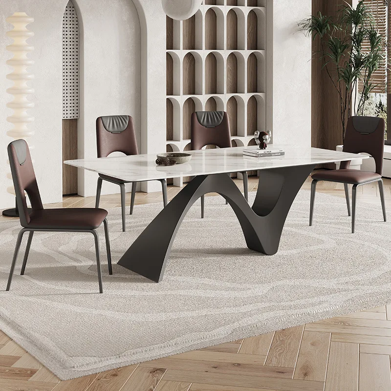Italian minimalist rock slab dining table and chair combination special-shaped creative cream style white rectangle