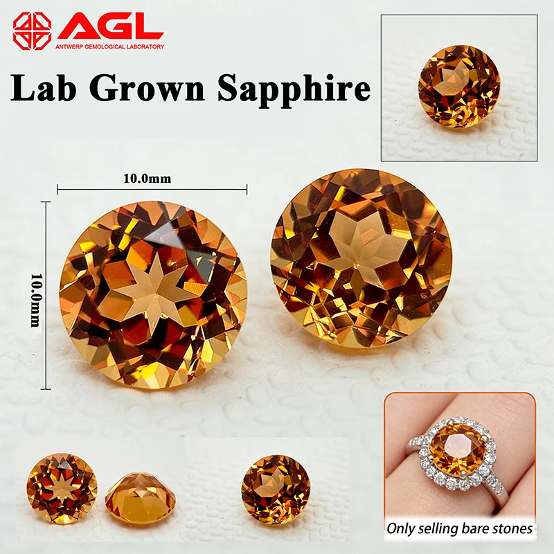 

Искусственный сапфир круглой огранки оранжевого цвета для самостоятельного изготовления ювелирных изделий: инкрустация колец, ожерелий. С возможностью выбора, с сертификатом AGL.