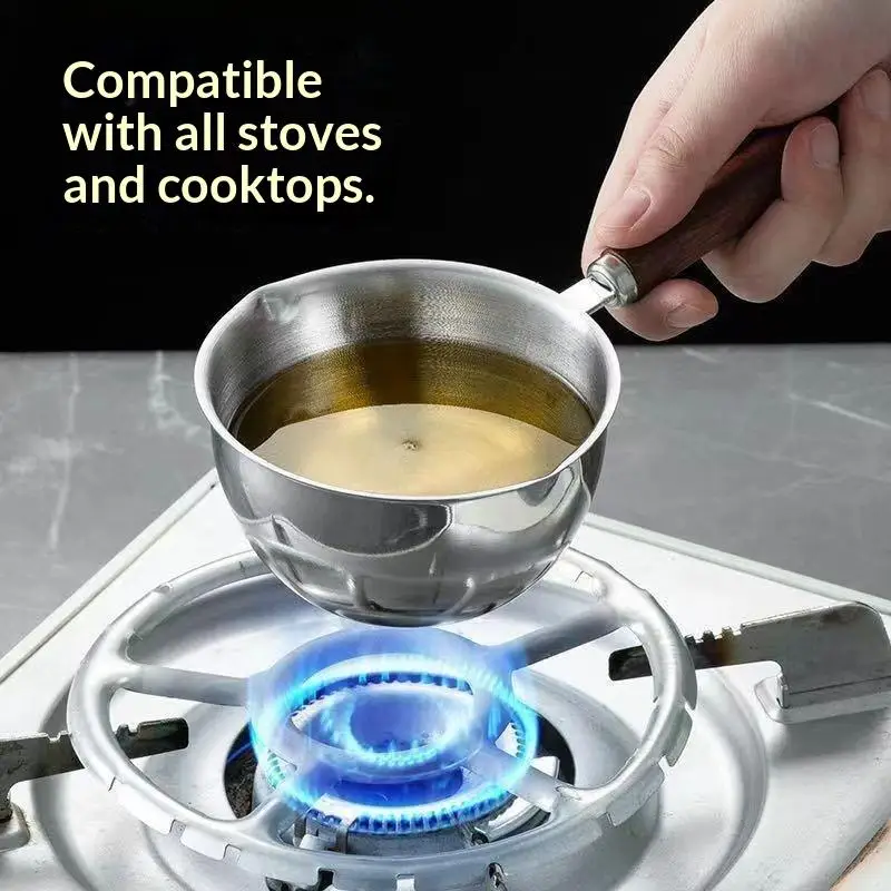 Stainless Steel Hot Oil Pan Hot Butter Warmer Flat Bottom Oil Splash Pan Saucepan For Boiling Milk Sauce Gravies 150/200/300ml