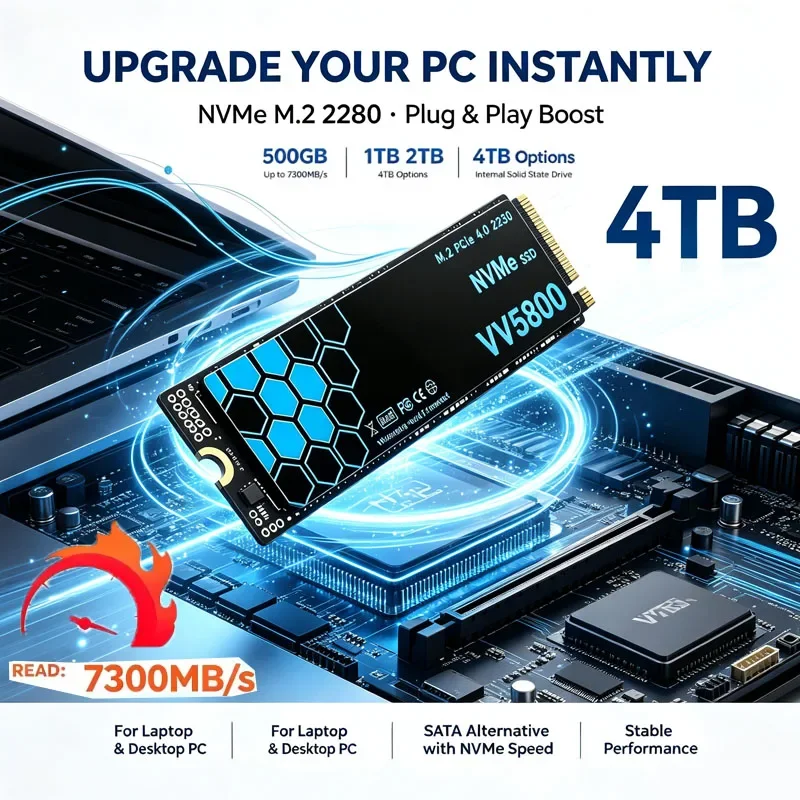 SSD VV5800 NVMe M.2 7300MB/s, Disco de 2TB, 1TB, HD 500GB, 4TB, Unidade de Estado Sólido Interna PCIe4.0 para Laptop e PC Desktop
