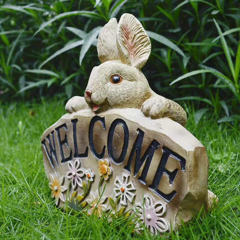 Cute Rabbit Welcome Sign for Garden Outdoor Welcome Plaque Creative Greeting Decor for Kindergarten Adorable Yard Ornament