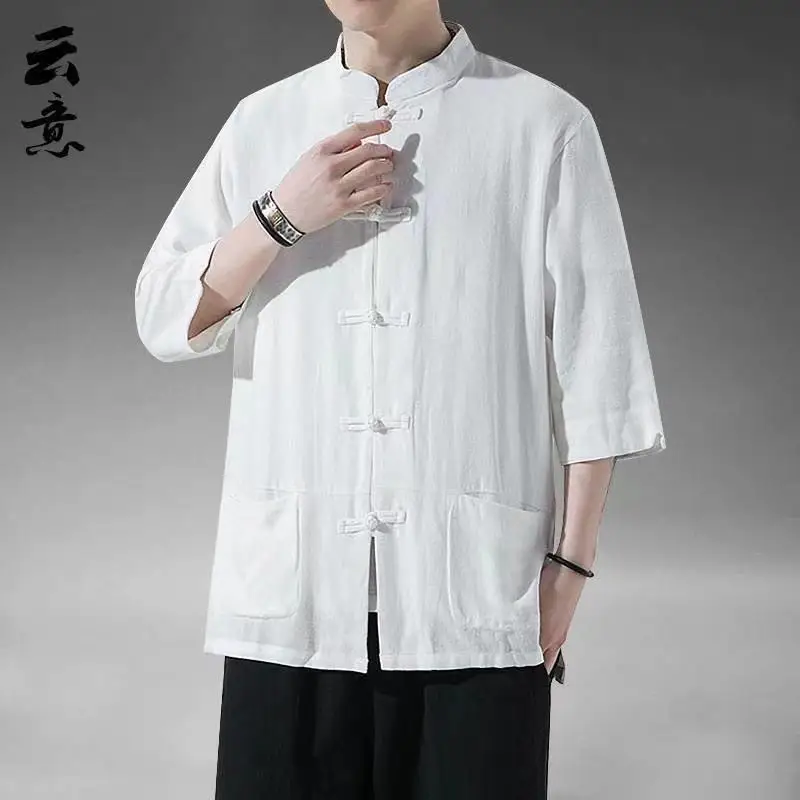 

Men's Tang Sle ort Sve irt Hanfu Ethnic Casual Wear No Brand Registered Trademark Spring Season Leisure Scene