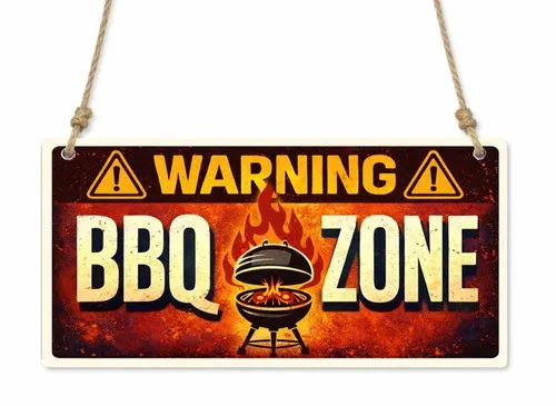 1x Warning BBQ Zone Outdoor Garden Metal Hanging Sign/Plaque Gift cpt32 --Tin Sign