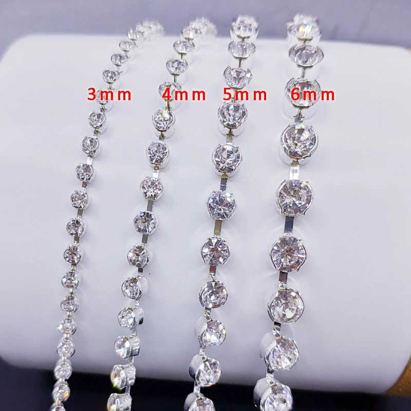 Qing Family Round Claw Glass Rhinestone Crystal Chain Sewing Clothing Shoelace  Wedding Dress DIY Jewelry Decorative Accessorie