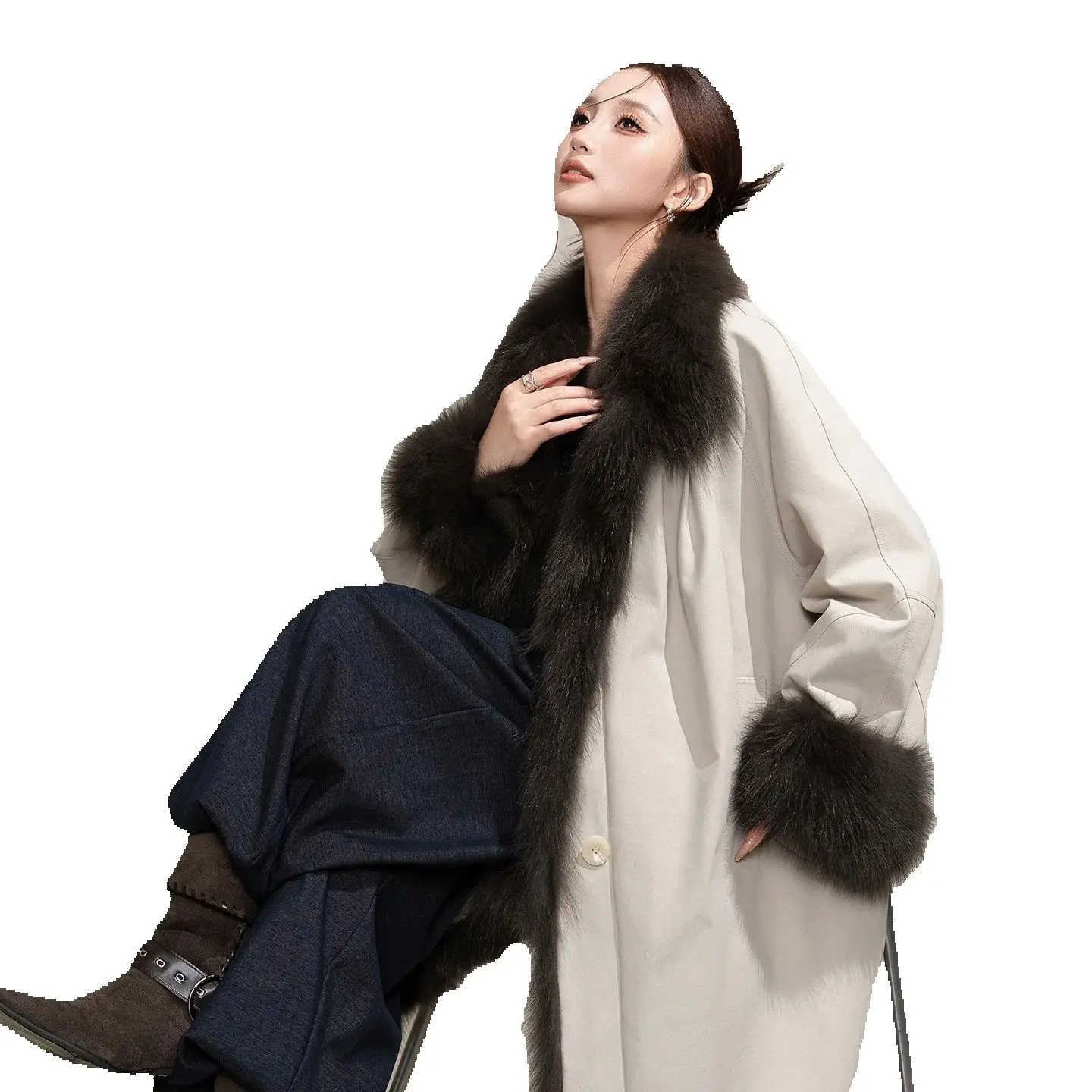 Cappotto elegante di media lunghezza Parker, piumino d'oca 90, giacca a vento in pelliccia di volpe, nuovo piumino invernale 2025