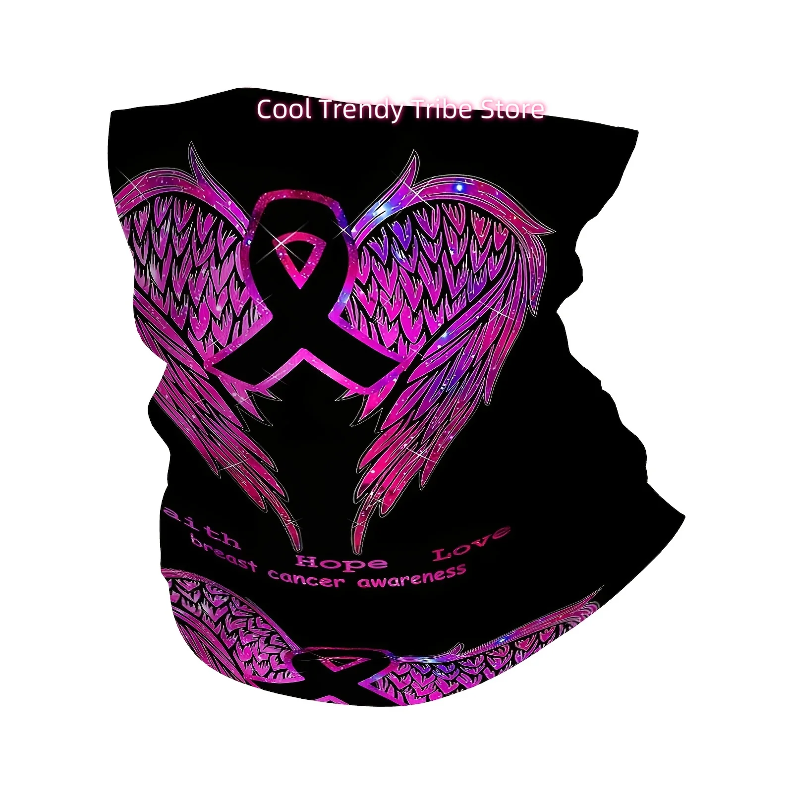 Breast Cancer Awareness, Pink Wings, Faith Hope Love Print Scarf, Multi Functional Mask and Neck Mask, Suitable for Outdoor and