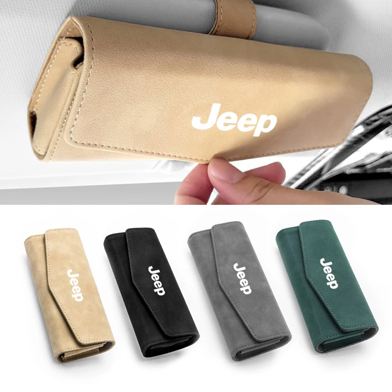 Suede Car Glasses Box Sun Visor Glasses Case Storage For Jeep Renegade Wrangler JL JK Gladiator Grand Cherokee Compass Accessory