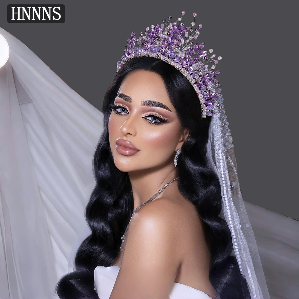 

TOPQUEEN Bridal Wedding Purple Crown Headband Handmade Rhinestone Exquisite Women's Banquet Luxurious Hair Accessories YXA332