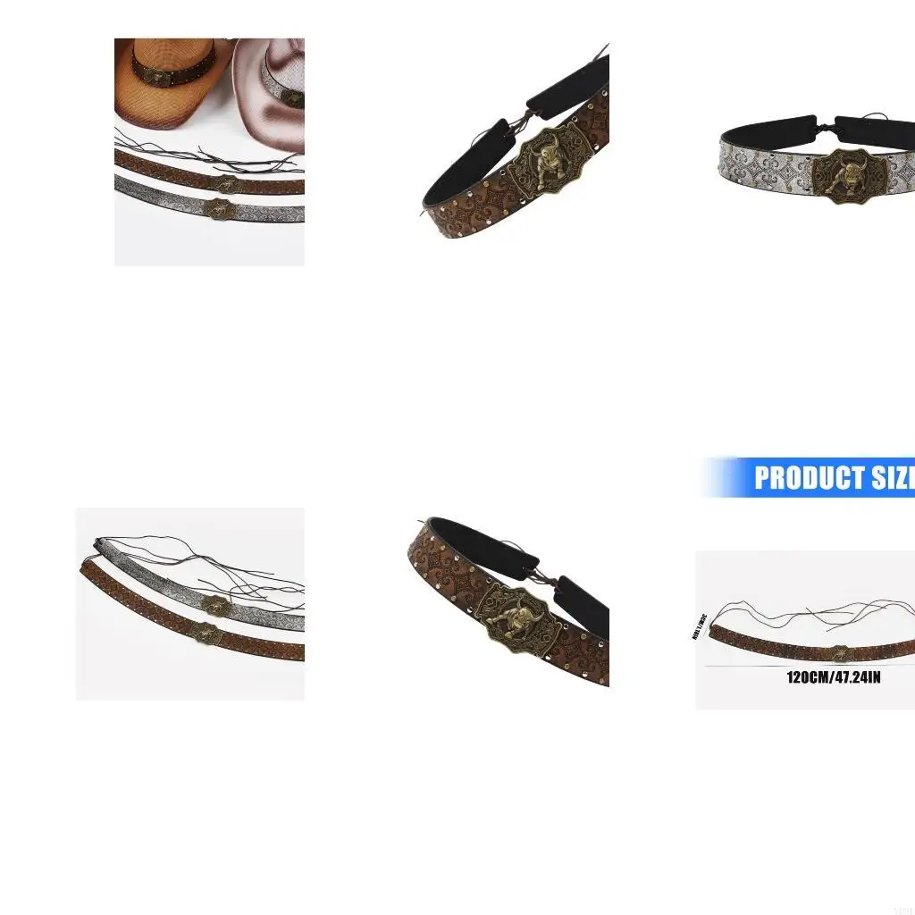 faixa-acessorios-para-chapeu-ocidental-com-emblema-touro-pulseira-ajustavel-com-aparencia-couro-sintetico-cravejado