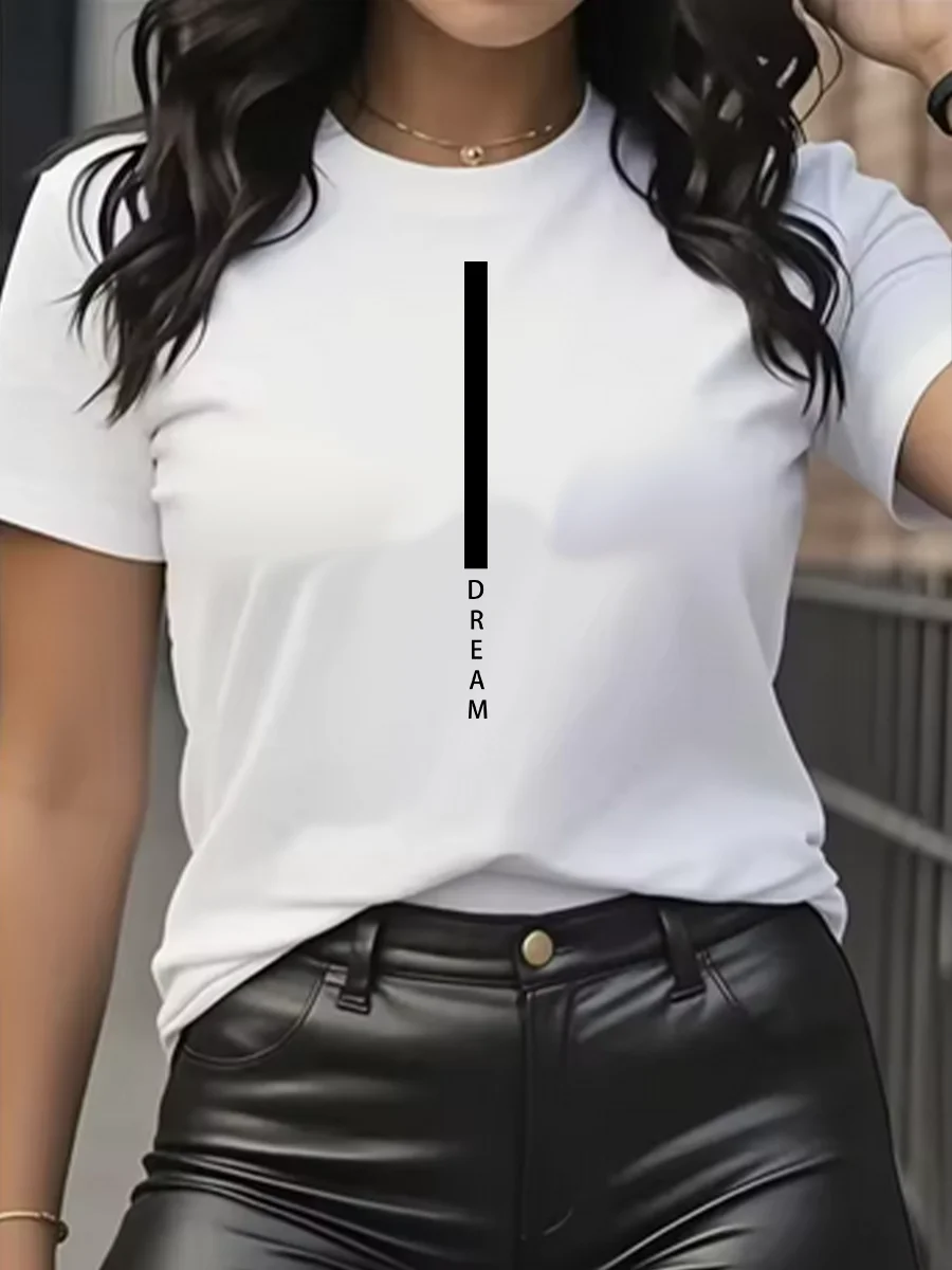 Lady 100% cotton summer loose-fitting comfortable casual DREAM letter print fashionable round-neck women's T-shirt top