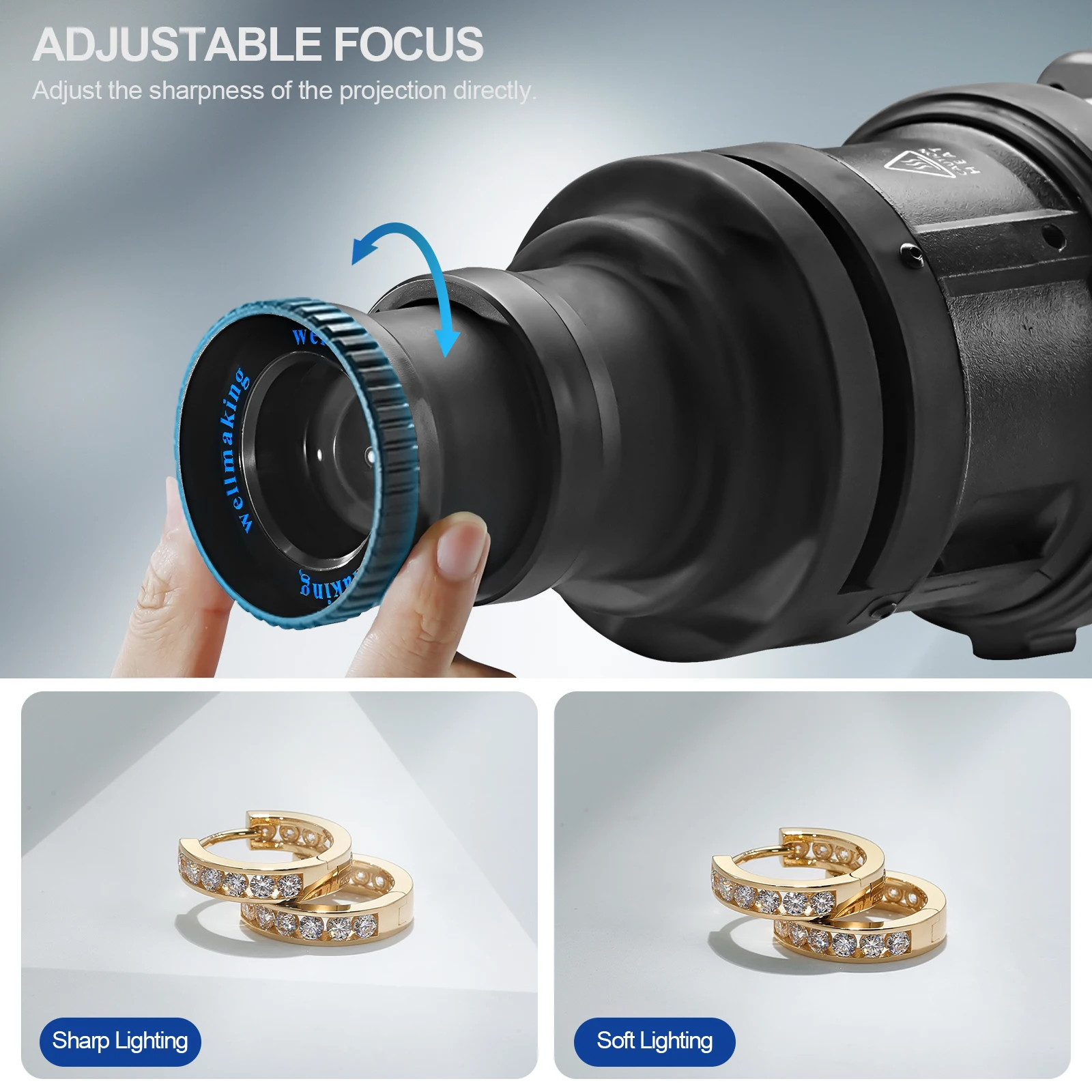 WELLMAKING S-80LED Bowens Mount Optical Conical Snoot Spotlight Kit. Adjustable Focus 38°Lens; Delivering sharp and crisp edges