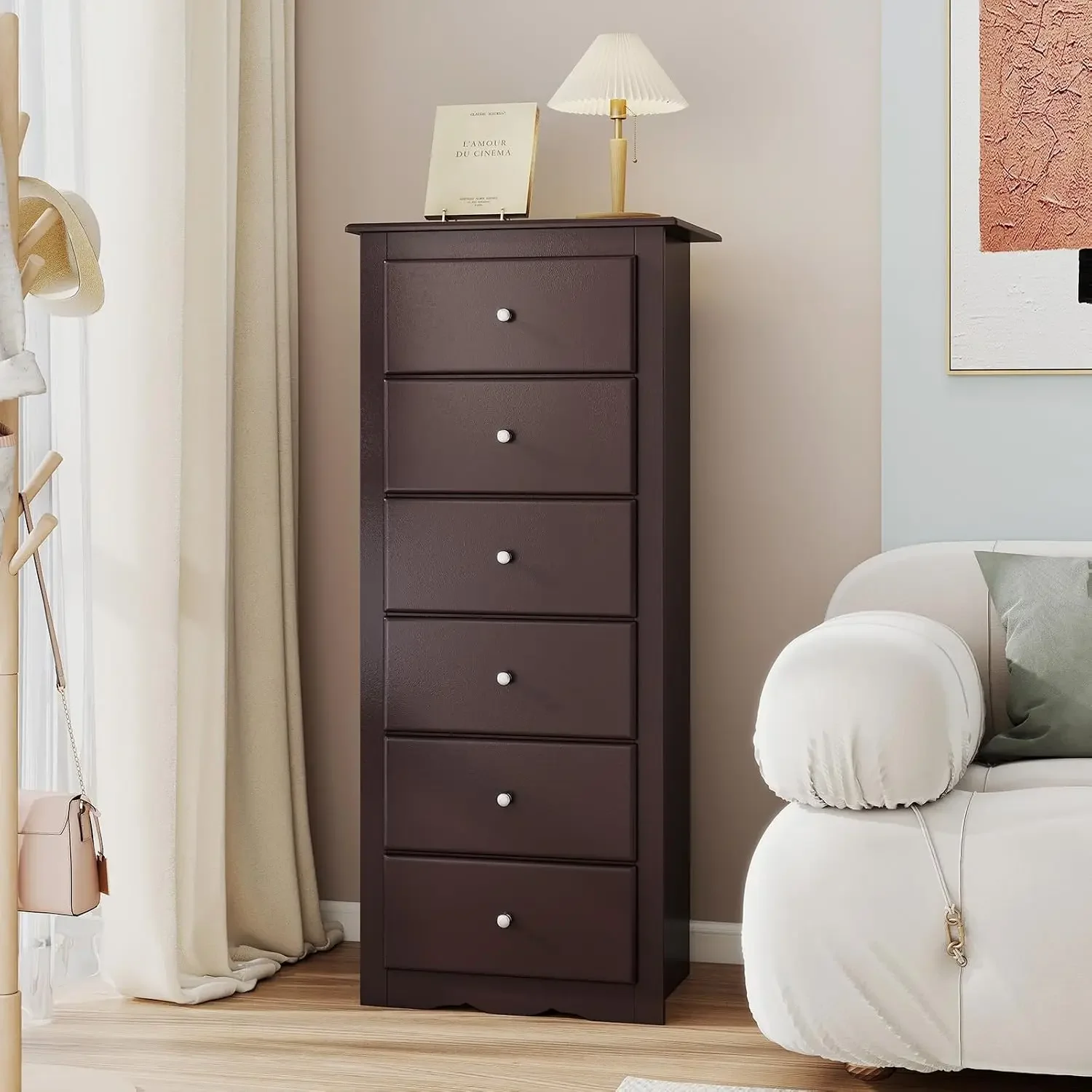 USA Stock6-Drawer Dresser for Bedroom, Wooden Chest of Drawers w/Metal Handles & Large Capacity, 16