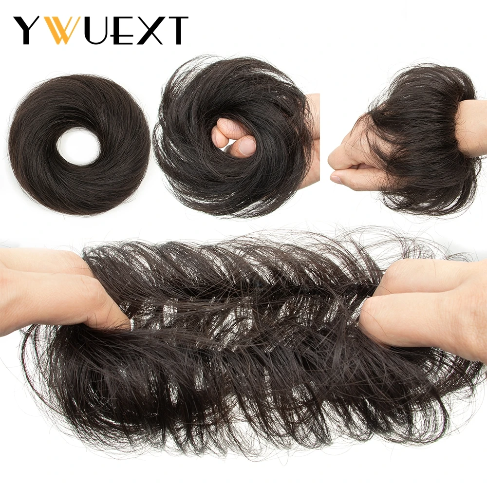 YWUEXT 100% Human Drawstring Chignons Hair Extensions Remy Hairpiece Real Natural Human Hair Bun For Women