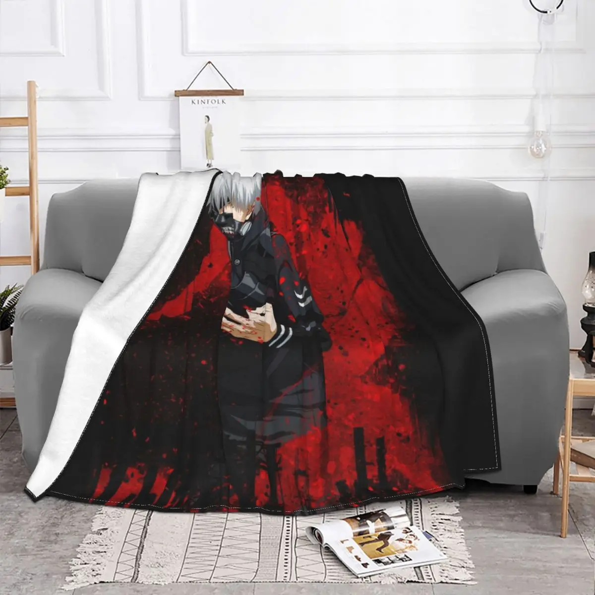 Tokyo Ghoul Kaneki Blankets Fleece Summer Japanese Manga Anime Harajuku Horror Multi-function Lightweight Thin Throw Blankets