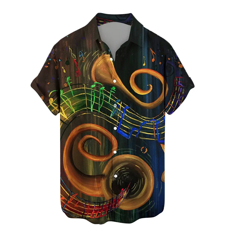 Macaron Color Brass Printed Shirt for Male and Female Band Performances, Retro Trend Breathable Casual Top