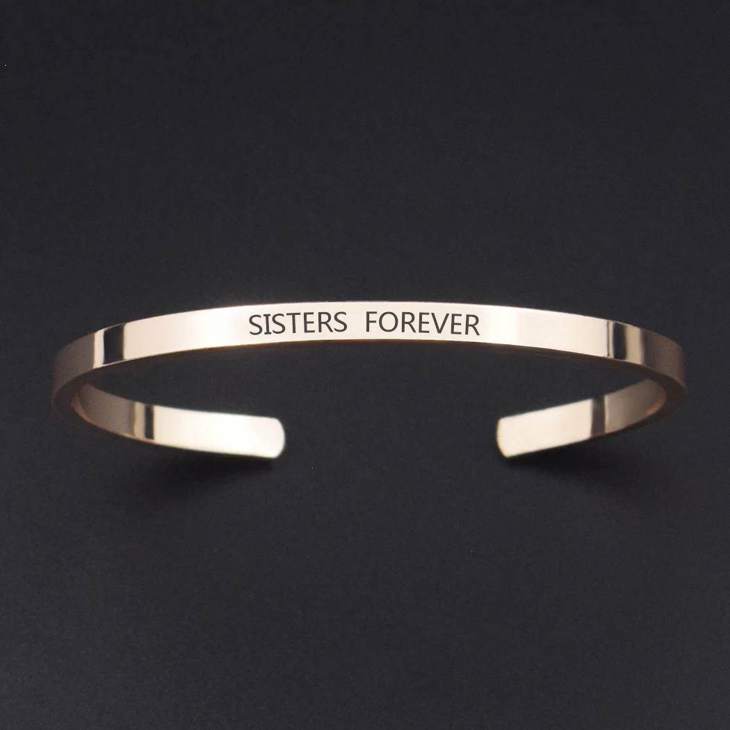 Sister Forever Friends Forever Quote Bracelet Alloy Metal Engraved Cuff Bracelet for Women Sisters Jewelry Friendship Gift