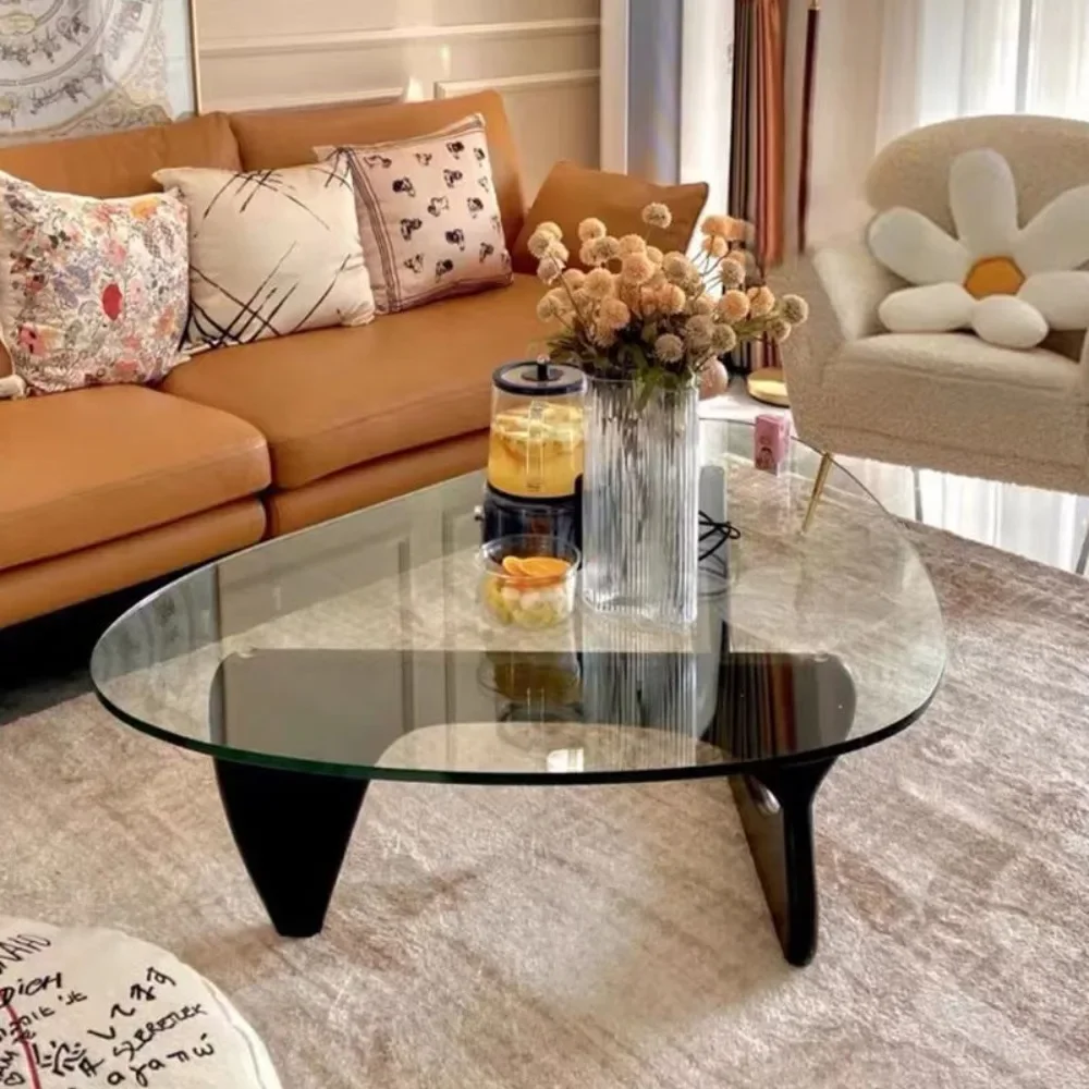 Tea table creative glass living room solid wood triangle irregular wooden small unit irregular tea table minimalist ins