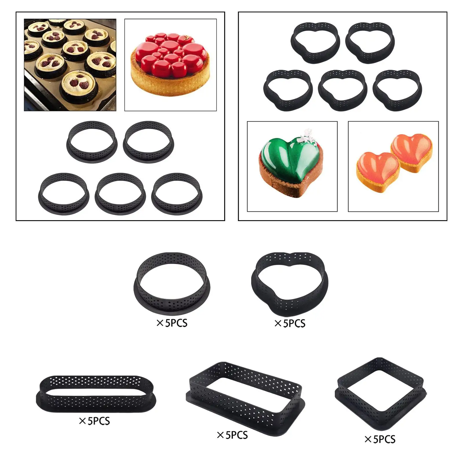 5x Perforated Cake Nonstick Bakeware Cake Rings Baking Dish for Scones Cookies