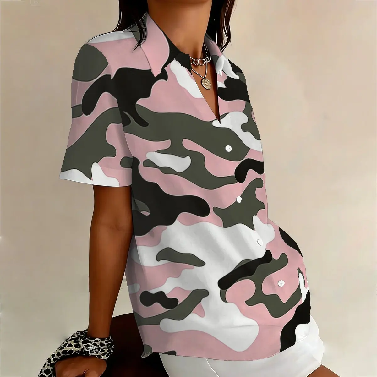 Camisa Verano Mujer Talla Grande Contraste - close-up view