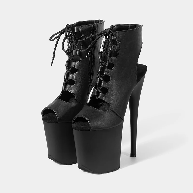 Matte Hollow Roman Sandals European and American Sexy Fish Mouth 20cm Ultra High Heels Hentai High Stiletto Pole Dancing Shoes