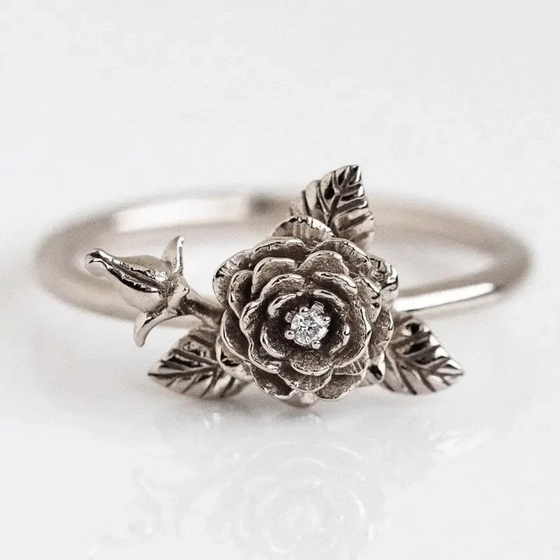 Huitan Chic Flower Ring Female Vintage Style Finger Accessories Delicate Aesthetic Women Anniversary Party Jewelry Drop Shipping