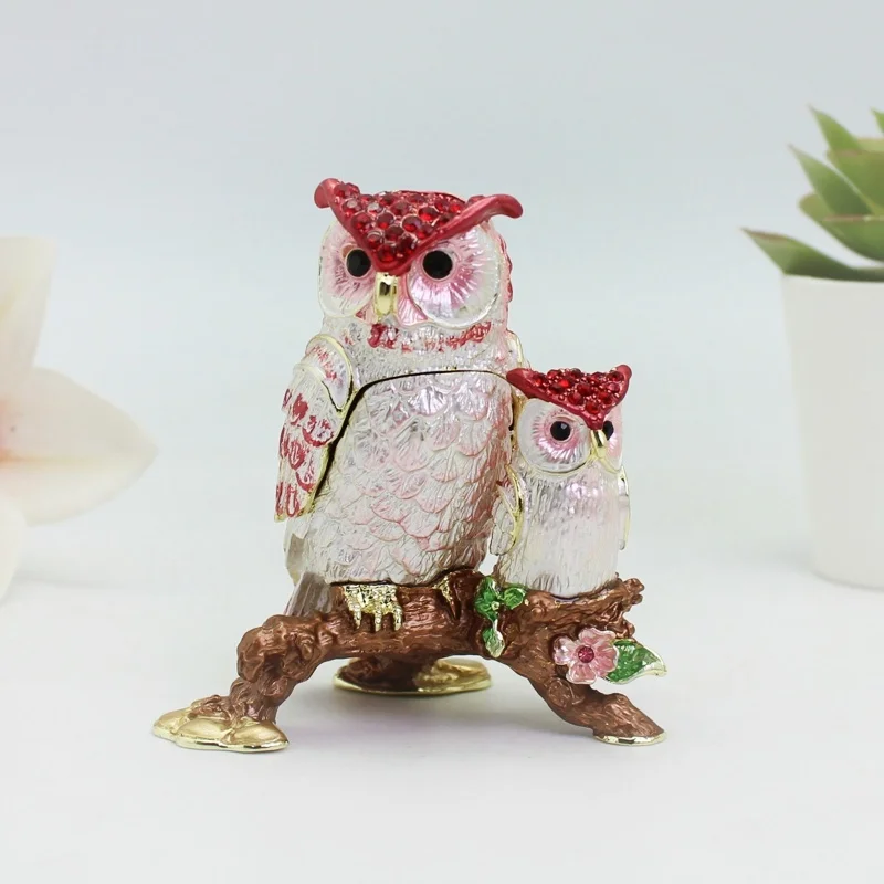 SHINNYGIFTS Pewter Owl Trinket Collectibles Boxes Oriental Vintage Owls Trinket jewelry Box