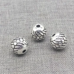 2 Pieces of 925 Sterling Silver Weave Pattern Round Beads for Necklace Bracelet 8mm