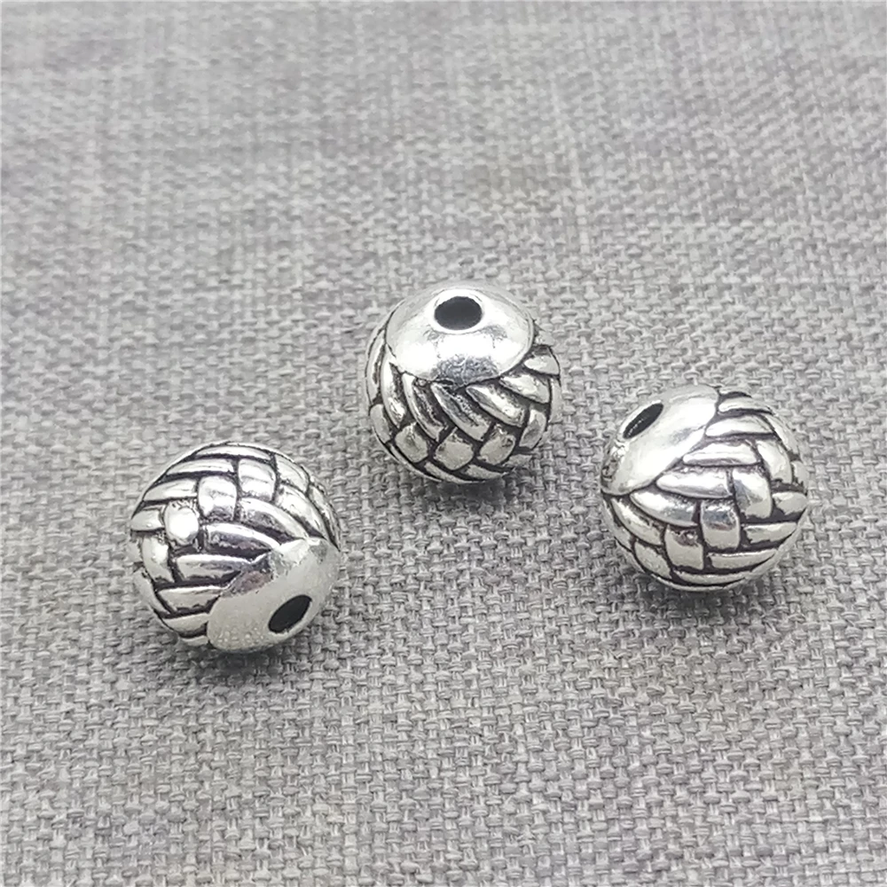2 sztuki okrągłych koralików ze srebra próby 925 o wzorze plecionki, 8 mm, do naszyjników i bransoletek