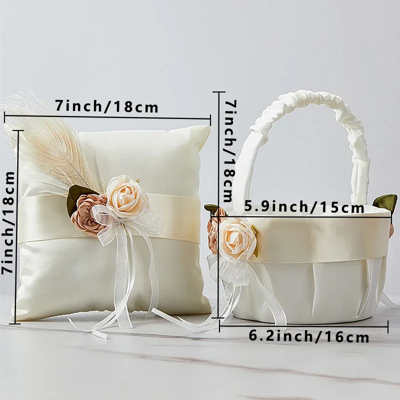 1PC Ivory Flower Girl Basket and Ring Bearer Pillow with Flower for Wedding Party Decoration Wedding Supplies