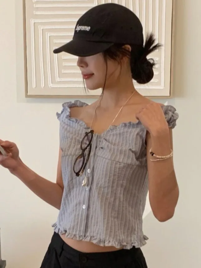 

Полосатый жилет для похудения irt, женский летний новый дизайн, деревянный милый топ, удобный офисный жилет обычного кроя