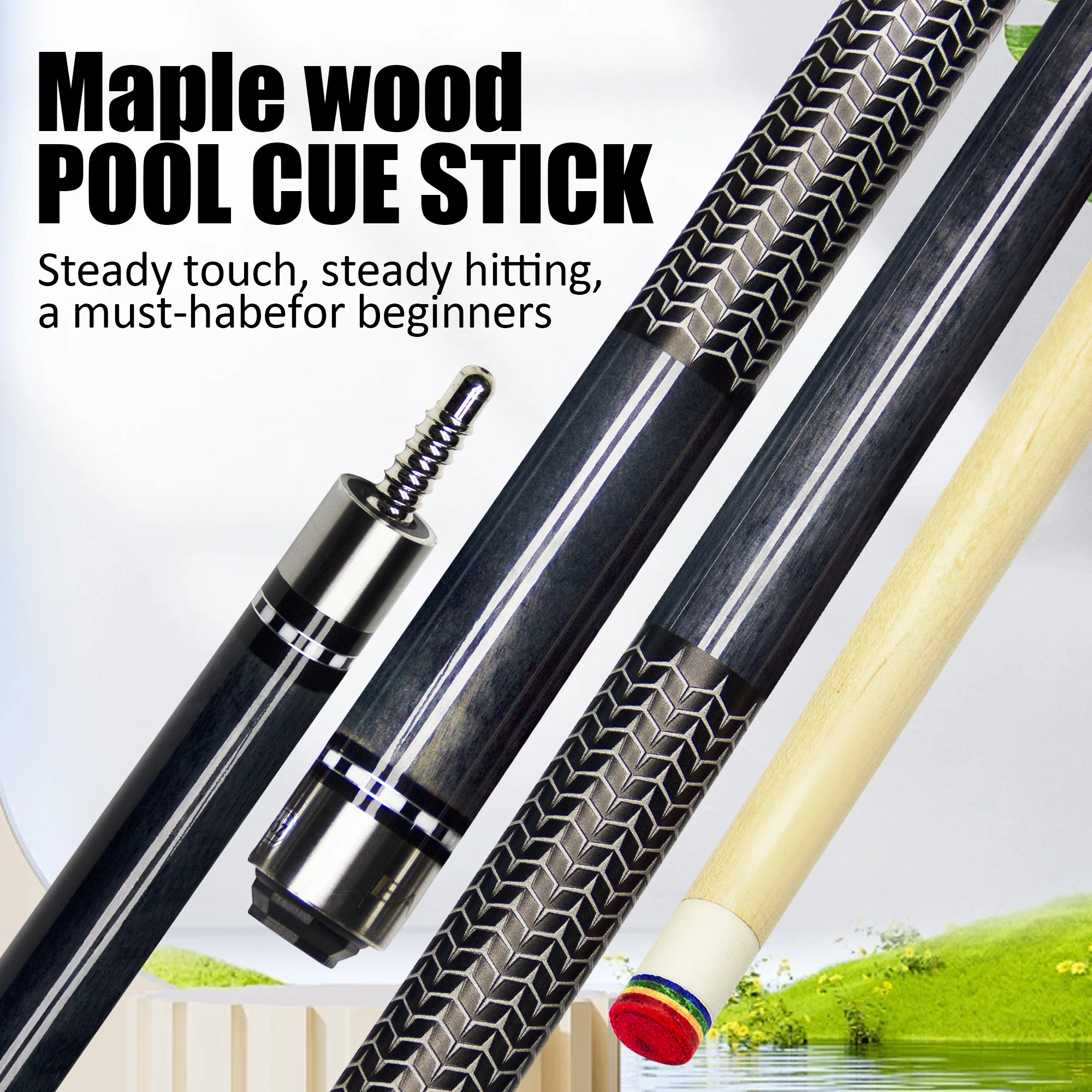 hit productCherry Blossom Inlay Maple Wood Pool Cue - 13mm Tip Uni-loc Joint Pink Floral Pattern Billiard Stick  Brown /Grey Col
