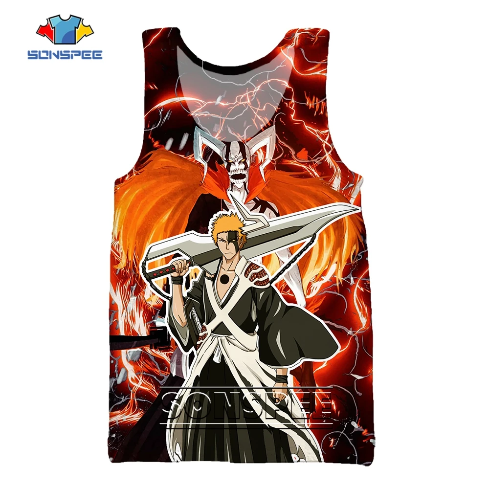 SONSPEE Latest Japan Manga BLEACH 3D Print Sleeveless Kurosaki Ichigo Anime Vest Men Women Oversize Street Personality Tank Tops