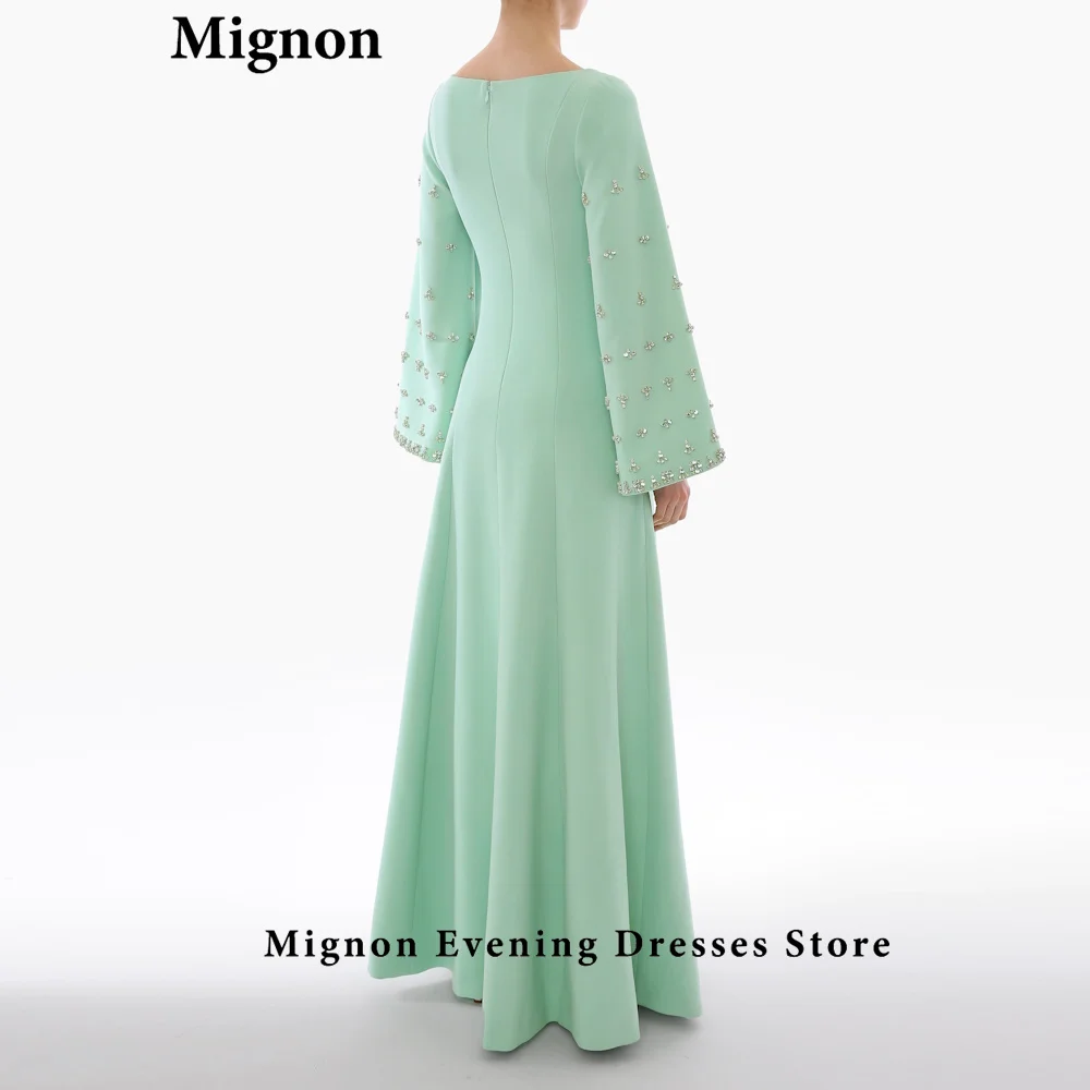 Mignon's 2024 Chic O-Neck Long Sleeve Floor-Length Gown, Subtle Luxury for Summer Weddings & Arabia Events