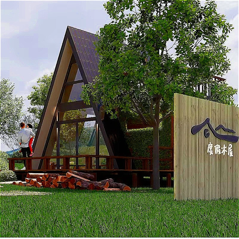 Small Triangular Wood House Prefabricated for Eco Resort Glamping Custom Vacation Cabin with Loft and Weatherproof Design Sale