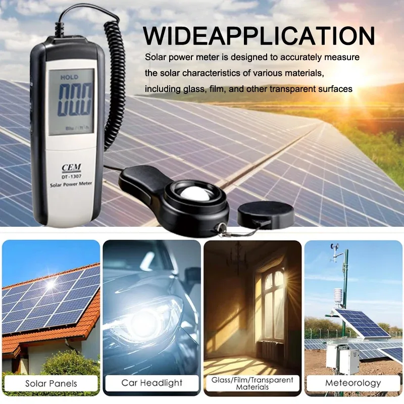 CEM DT-1307 Solar Power Tester UV Tester Digital Solar Irradiance Meter with 2000 W/m2, 634 BTU / (ft2 · h) Measuring Range