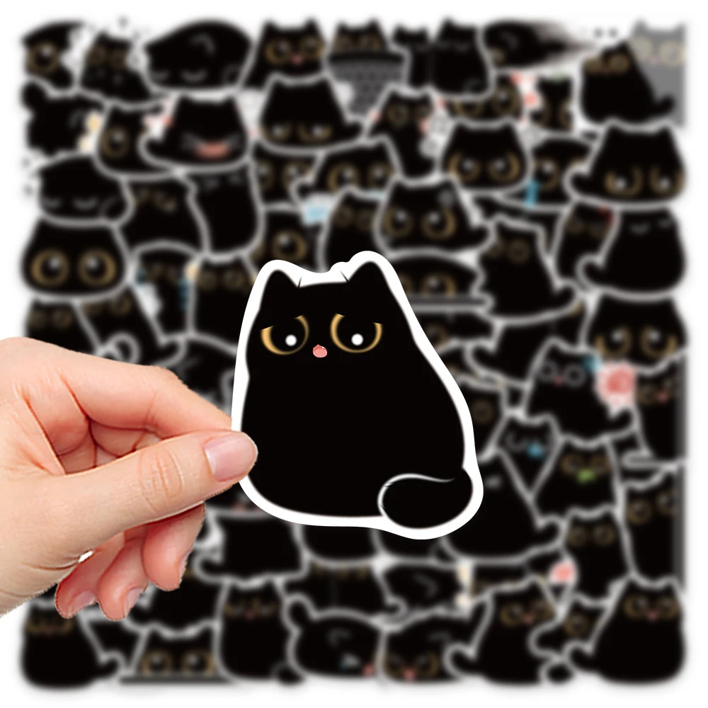 10/20/40/80 Uds. Pegatinas Kawaii bonitas de gato negro Vintage para cuaderno DIY Scrapbooking motocicleta portátil equipaje pegatinas de grafiti