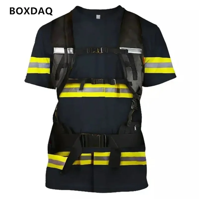 3D Printed Firefighting T-Shirt For Men\'s  Casual Streetwear Summer Fashion O-Neck Tee Short Sleeve Boys Clothes Oversized Tops