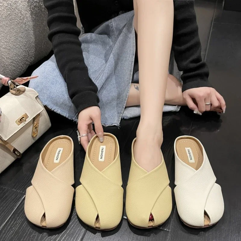 French Retro Women Sandal Fashion Stylish Women Slipper New Style Wearing Women Shoe Soft Soled Non Slip Woven Womens Flat Shoes