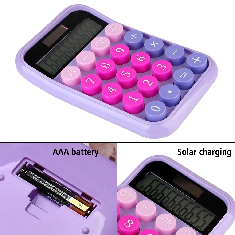 Solar & Battery Dual Power Desktop 10 Digits Solar Calculator Round Buttons Student Office Supplies Large LCD Display Portable