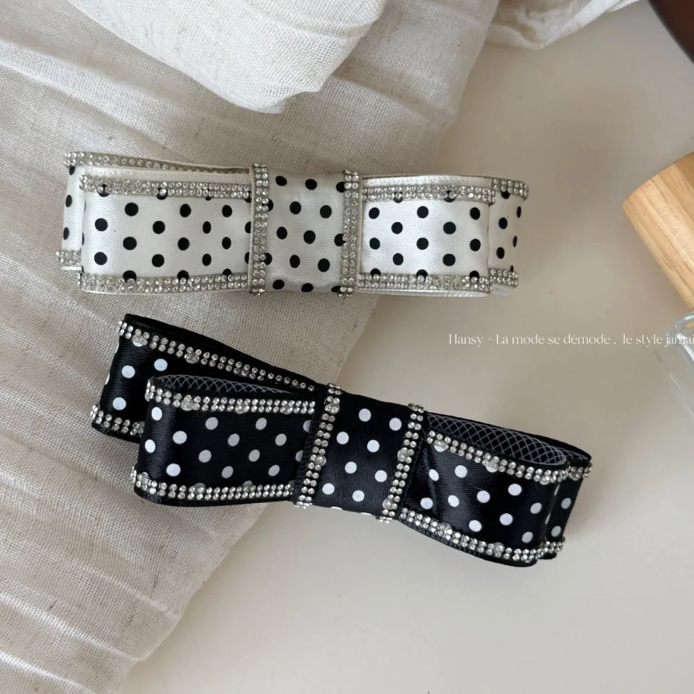 Korean Style Black Polka Dot Double Layer Bow Hair Clip Updo Flat Clip Spring Clip for Back of Head Hair Accessories for Women