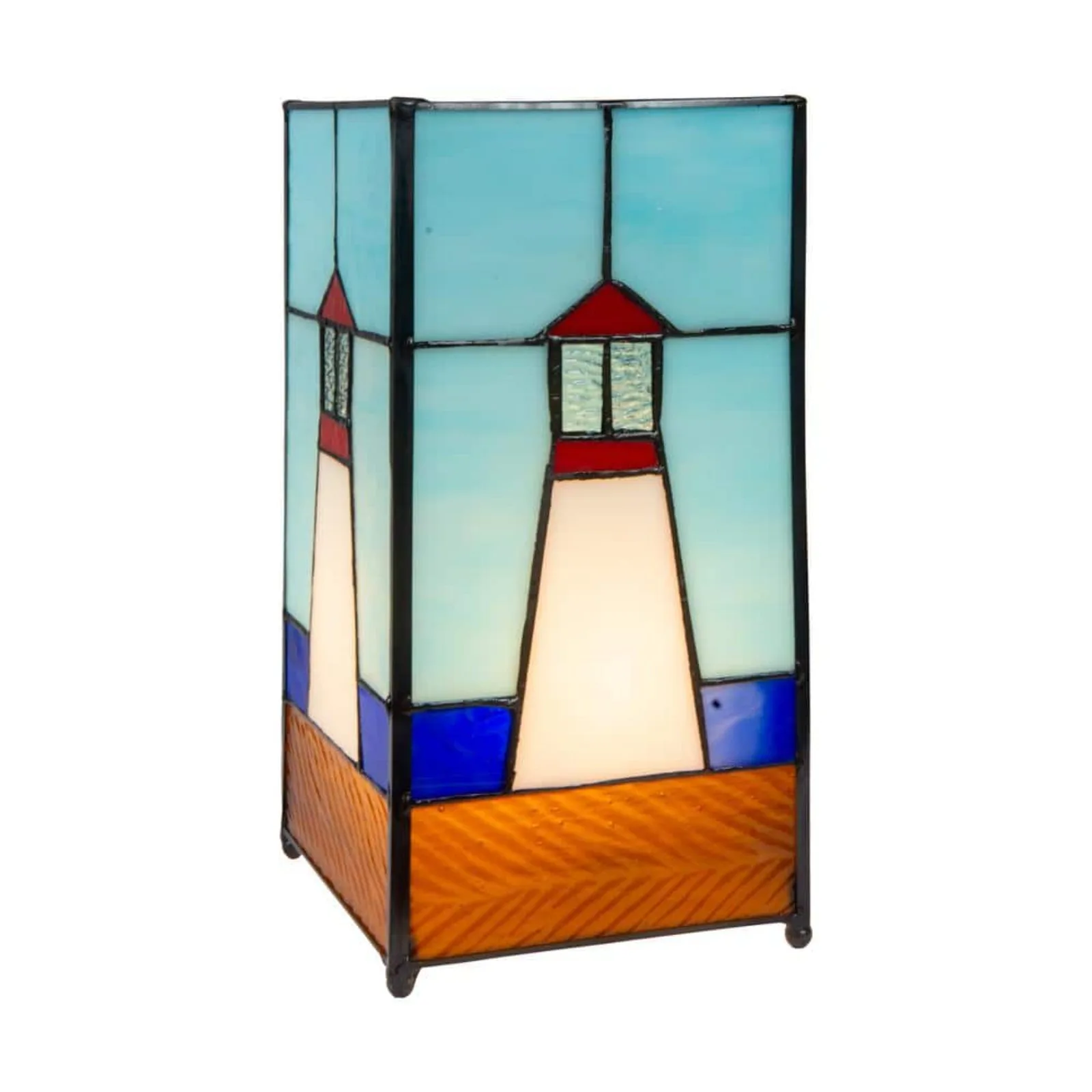 

US Uplight 10 in. Tall Lighthouse Tiffany Handmade Genuine Stained Glass Shade Accent Lamp