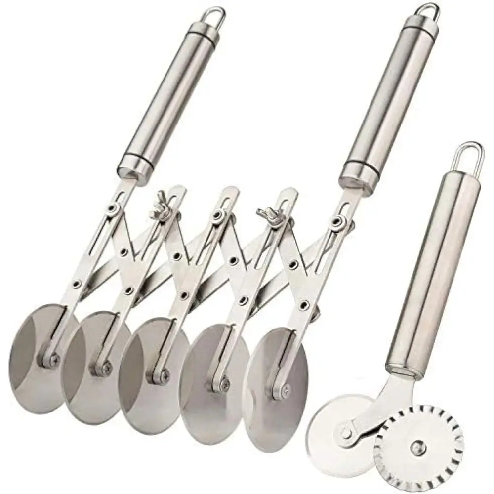 

5 Wheel Pastry Cutter with Handle set of 2 Stainless Steel Double cutter Adjustable Pizza Slicer Multi-Round Dough Cutter Roller