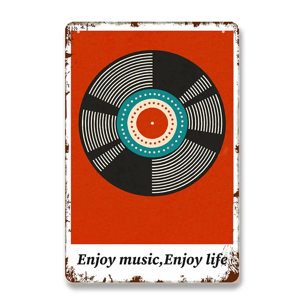 EEIOKGMS Enjoy Music, Enjoy Life Vinyl Records Minimalistic Tin Sign Music Poster Art Wall Mural Decoration Tin Metal Sign Wall 