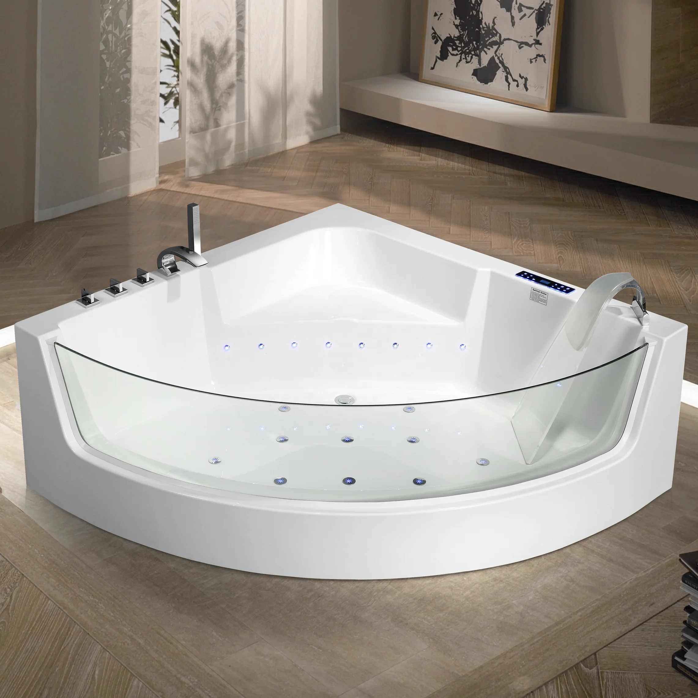 2 person acrylic whirlpool massage bathtubs with tempered glass